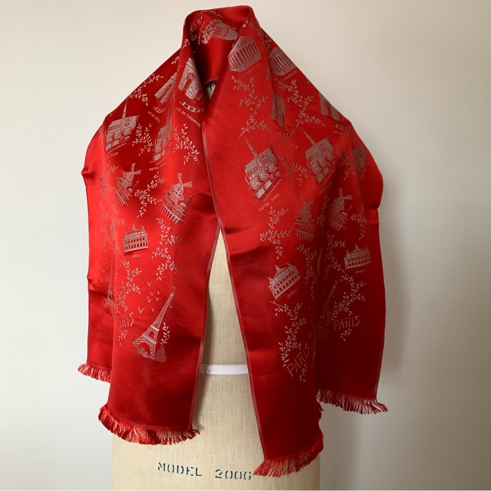 Vintage Paris Theme Brocade Scarf Red